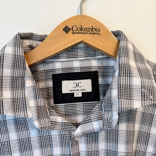 Charter Club Plaid Button Up Shirt Black/White - XL