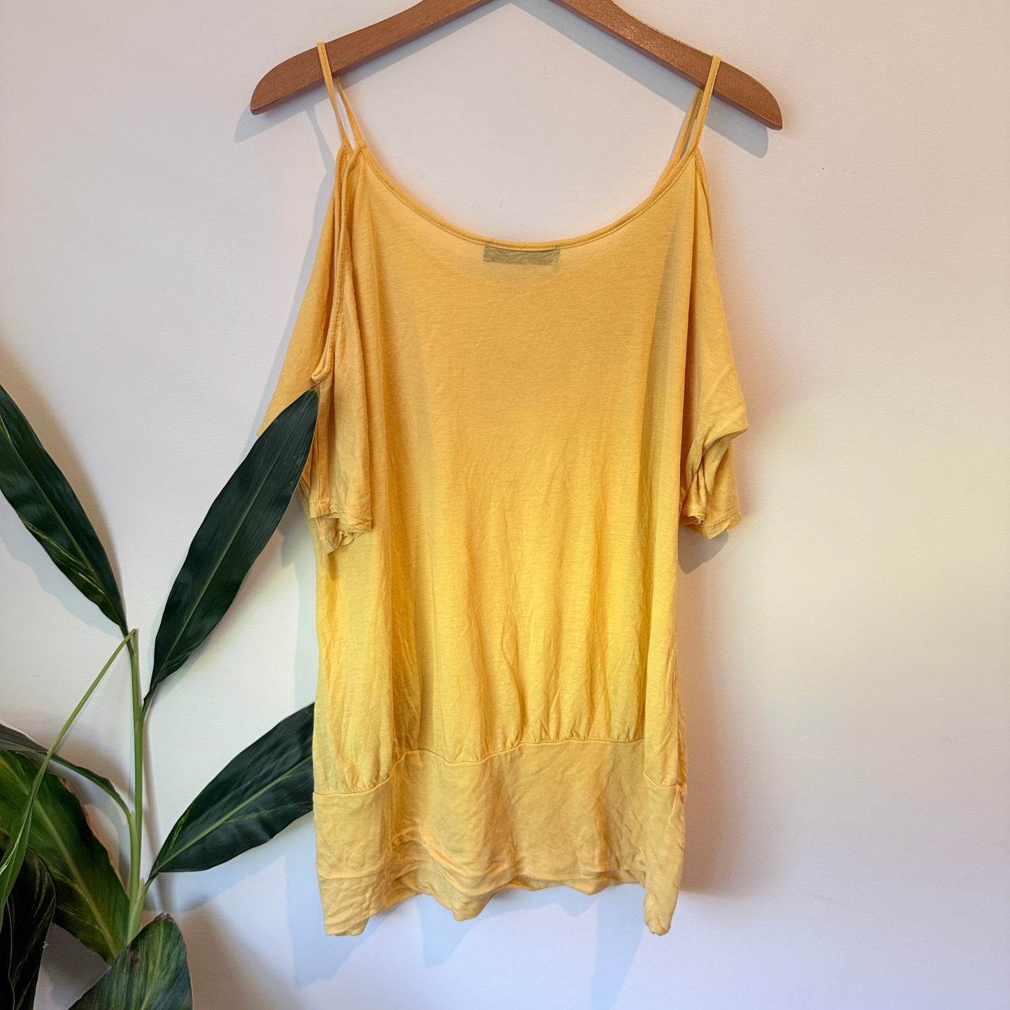 Sabatini Silk Blend Cold Shoulder Top Yellow - Size L