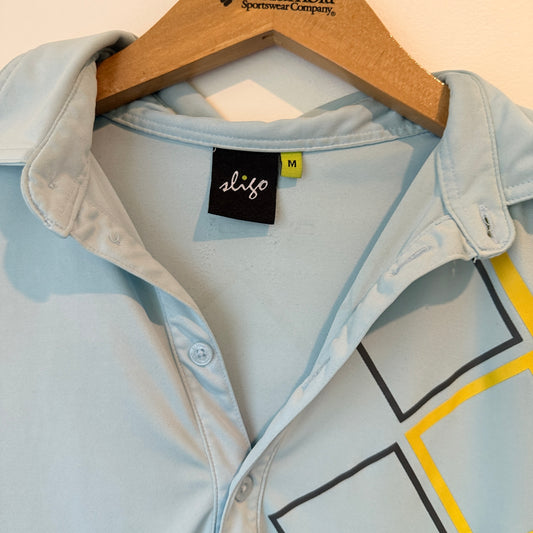 Sligo Mens Golf Polo Shirt Light Blue Geometric - Size M