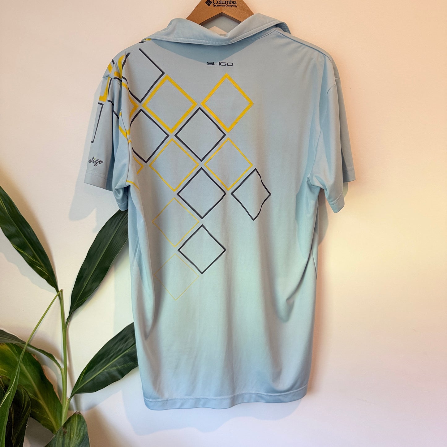 Sligo Mens Golf Polo Shirt Light Blue Geometric - Size M