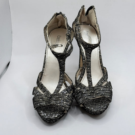 Betts Sadie Black & Silver Glitter T-Bar Heels – Size 9