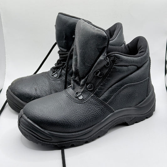 Robuck Black Leather Safety Work Boots UK 6 Steel Toe Oil Resistant