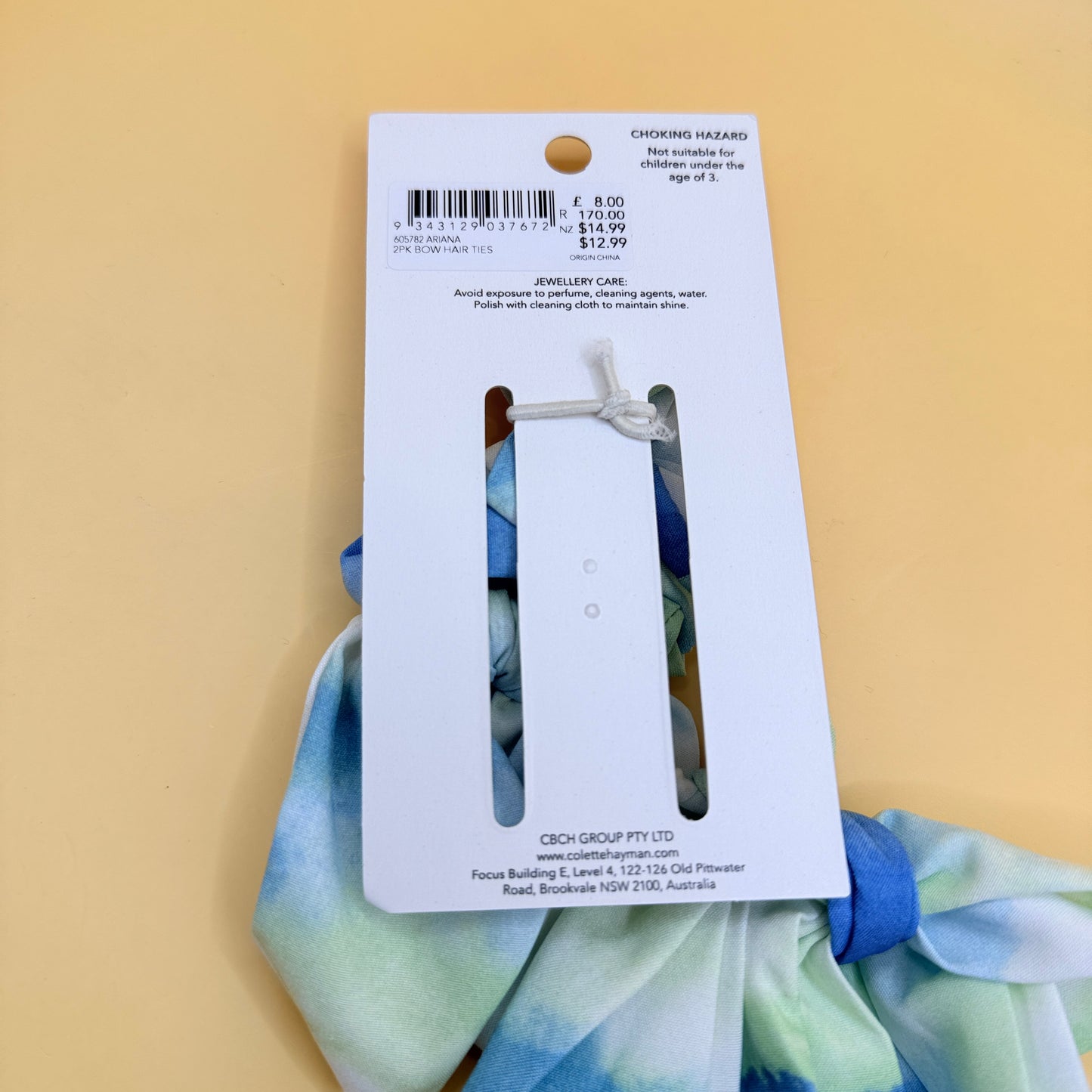 Colette Ariana Blue Green Tie Dye Bow Hair Ties 2 Pack One Size
