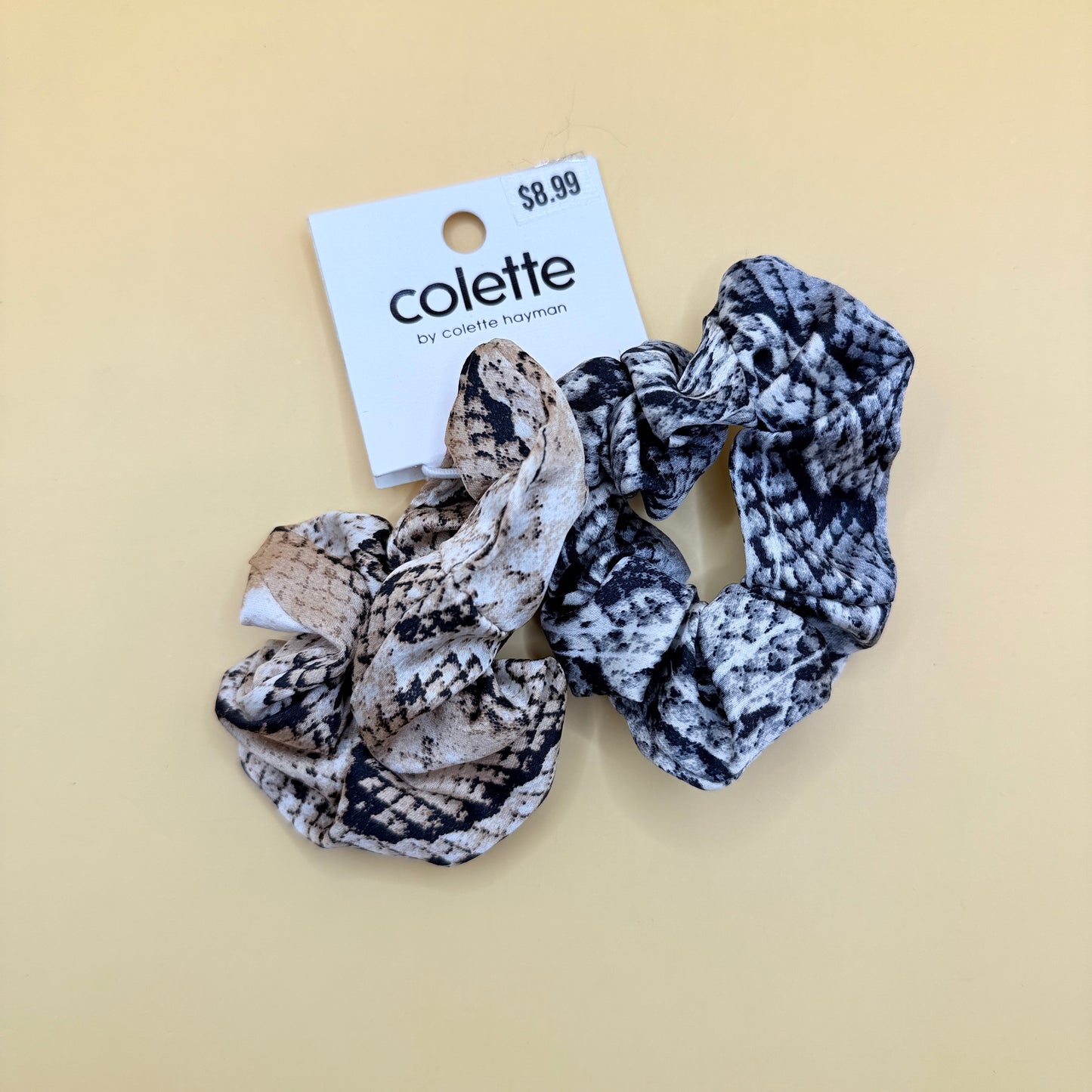 Colette Snake Print Scrunchies 2 Pack Neutral Tones One Size