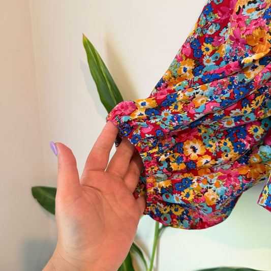 Shein Floral Smocked Puff Sleeve Crop Top – Size XL