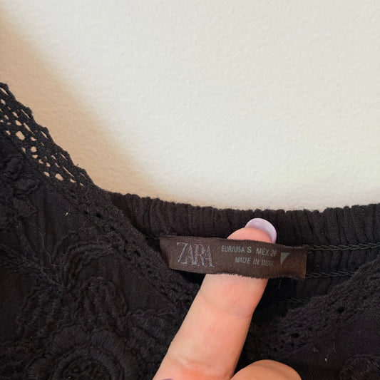 Zara Lace Trim Mini Dress – Black – Size S