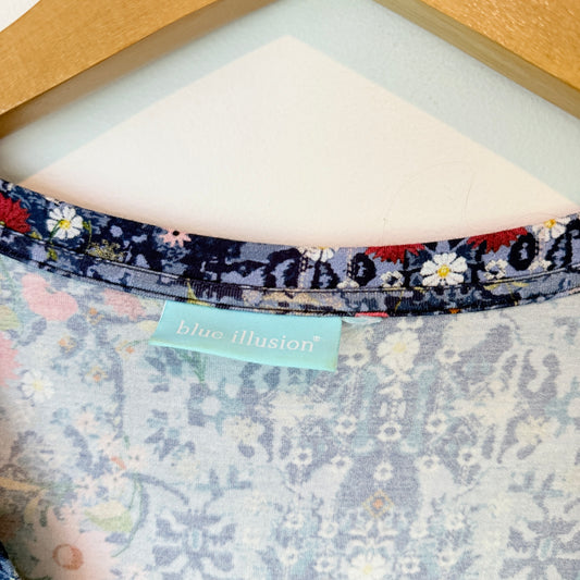 Blue Illusion Floral Print Dress - 53cm U/Arm