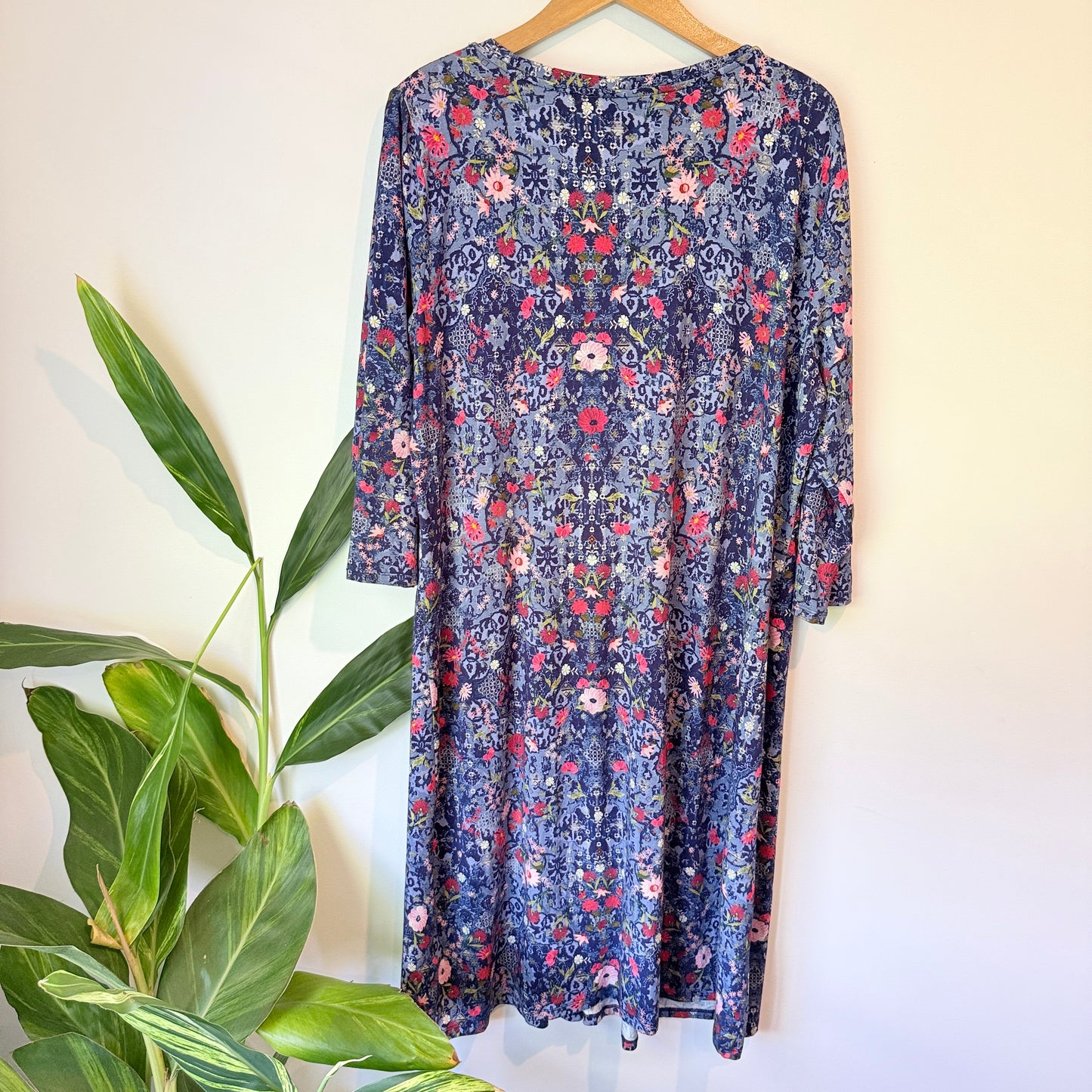 Blue Illusion Floral Print Dress - 53cm U/Arm