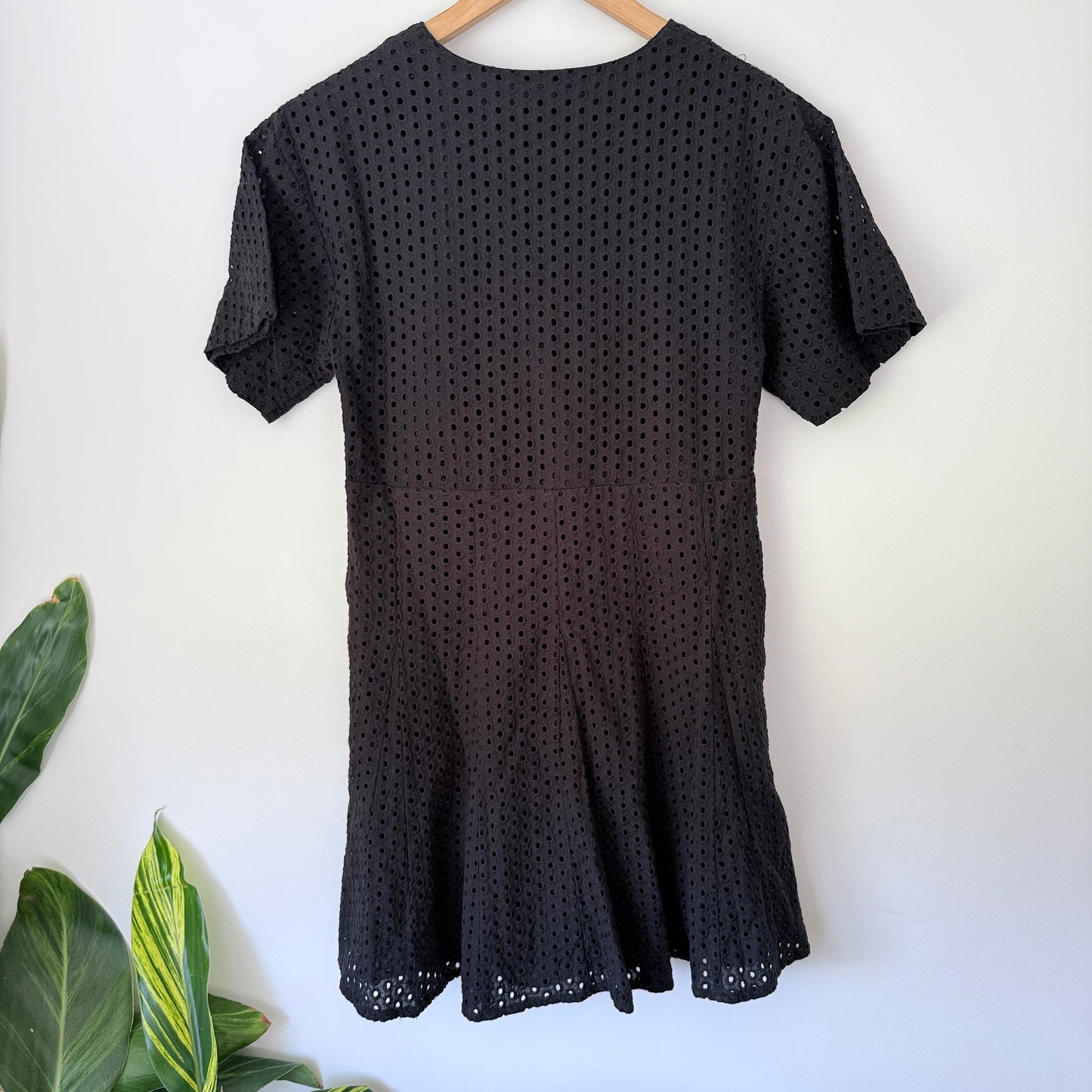 Seed Heritage 6 Black Cotton Blend Cutwork Mini Dress