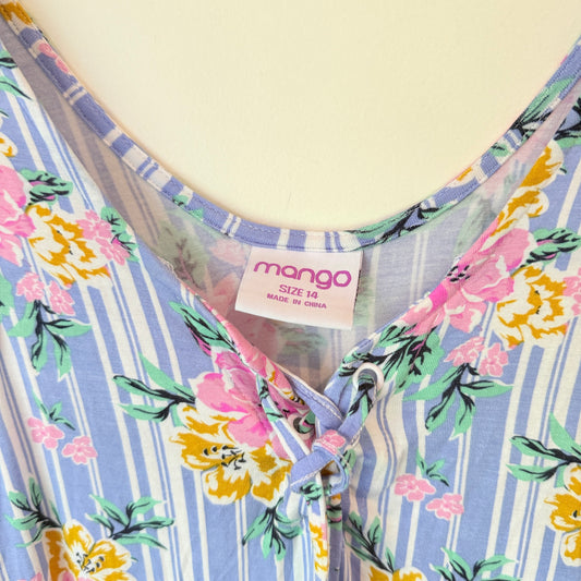 Kids Mango Floral Striped Romper Purple & White - Size 14
