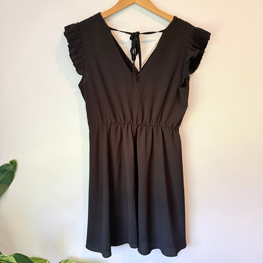 Shein Black Lace Trim V-Neck Dress - Size M