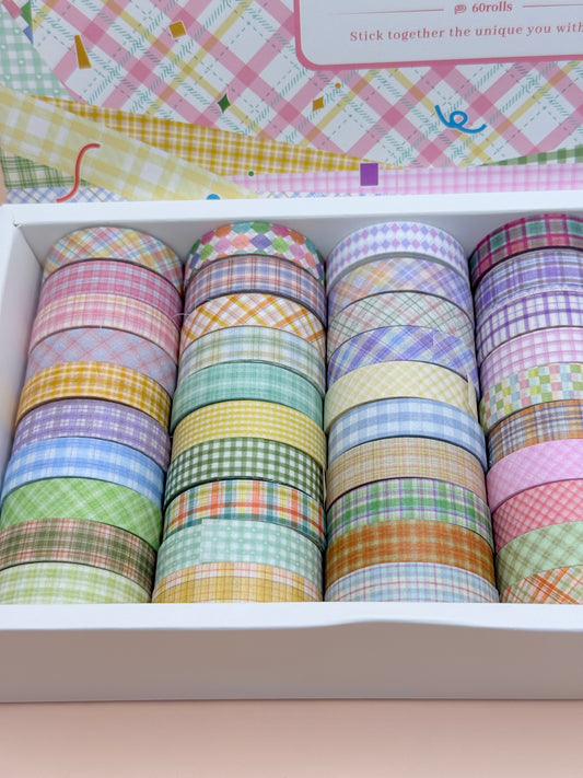 60pc Pastel Grid Washi Tape Set