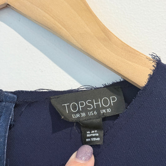 Topshop Color-Block Raw Hem Top Size 10