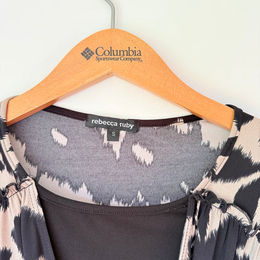 Rebecca Ruby Black and Tan Floral Print Dress - S