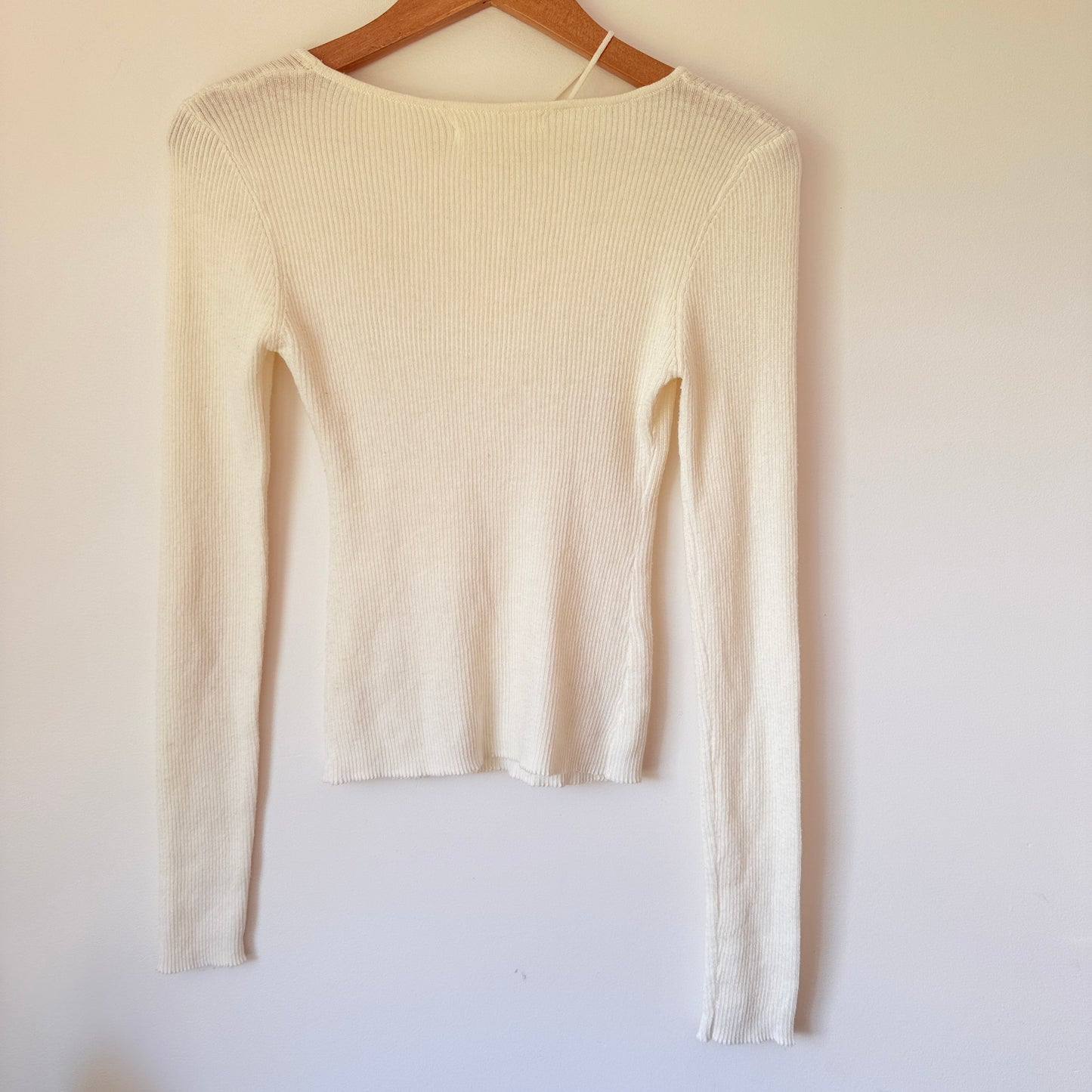 TRENDSELLER C Cream Ribbed Knit Criss-Cross Top - 35cm U/Arm