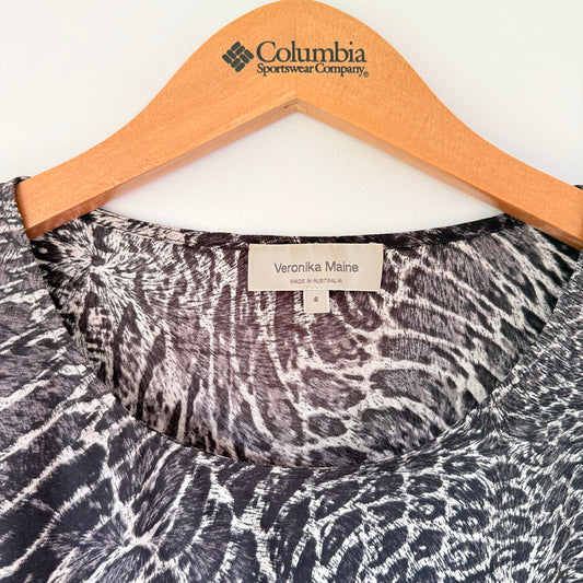 Veronika Maine Black/White Animal Print Sheer Dress - Size 6