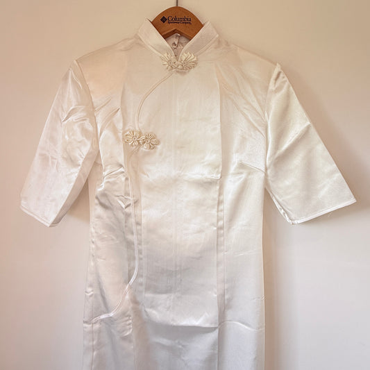 Cheongsam Midi Dress White Satin - Size 36 - 44cm U/Arm