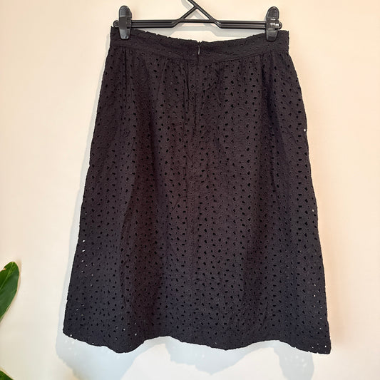 Zara Size XL Black Eyelet Lace A-Line Midi Skirt