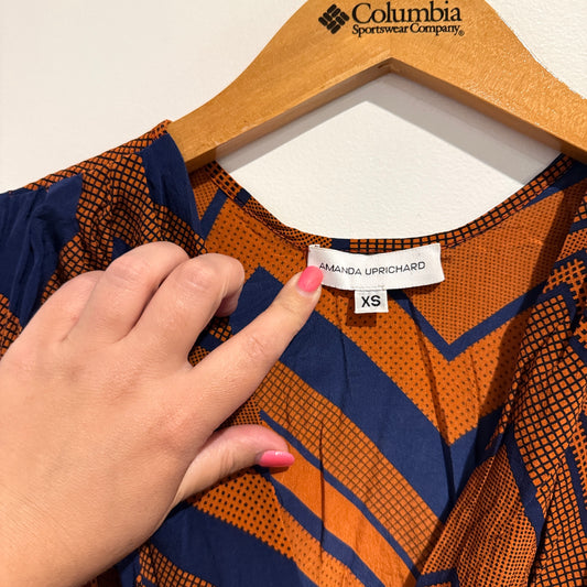 Amanda Uprichard Orange and Navy Zigzag Mini Dress - XS