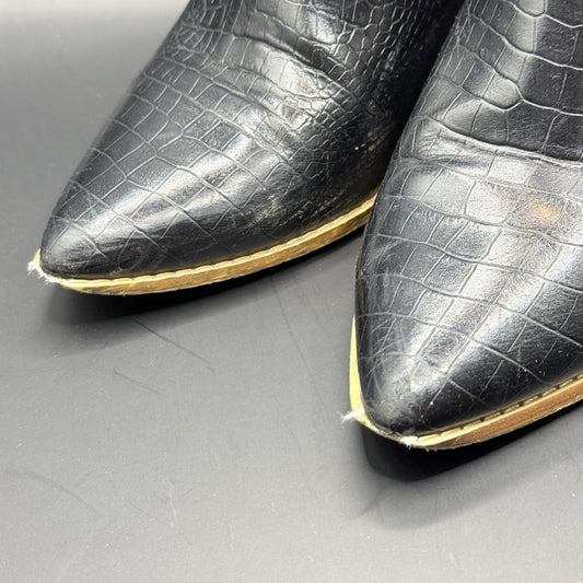 Black Croc-Style Heeled Ankle Boots – Women’s Size 9