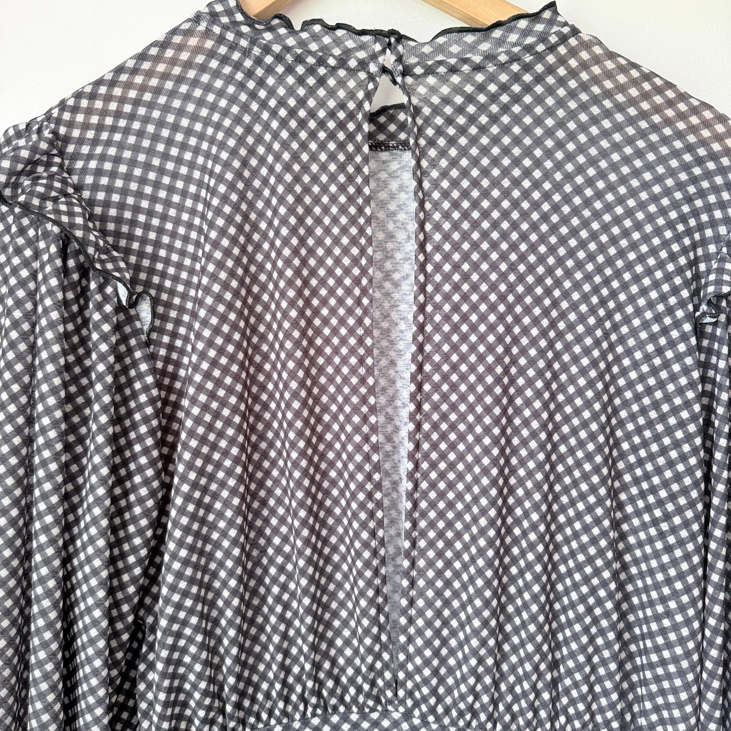 Topshop Gingham Mesh Long Sleeve Mini Dress - Size 16