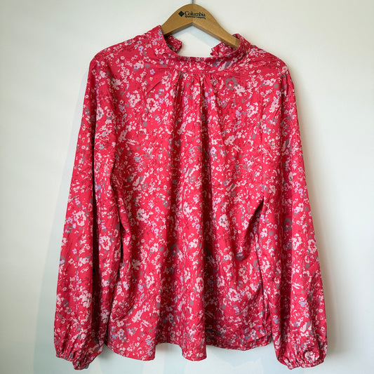 Brand Unknown XL Red Floral Print Long-Sleeve Blouse
