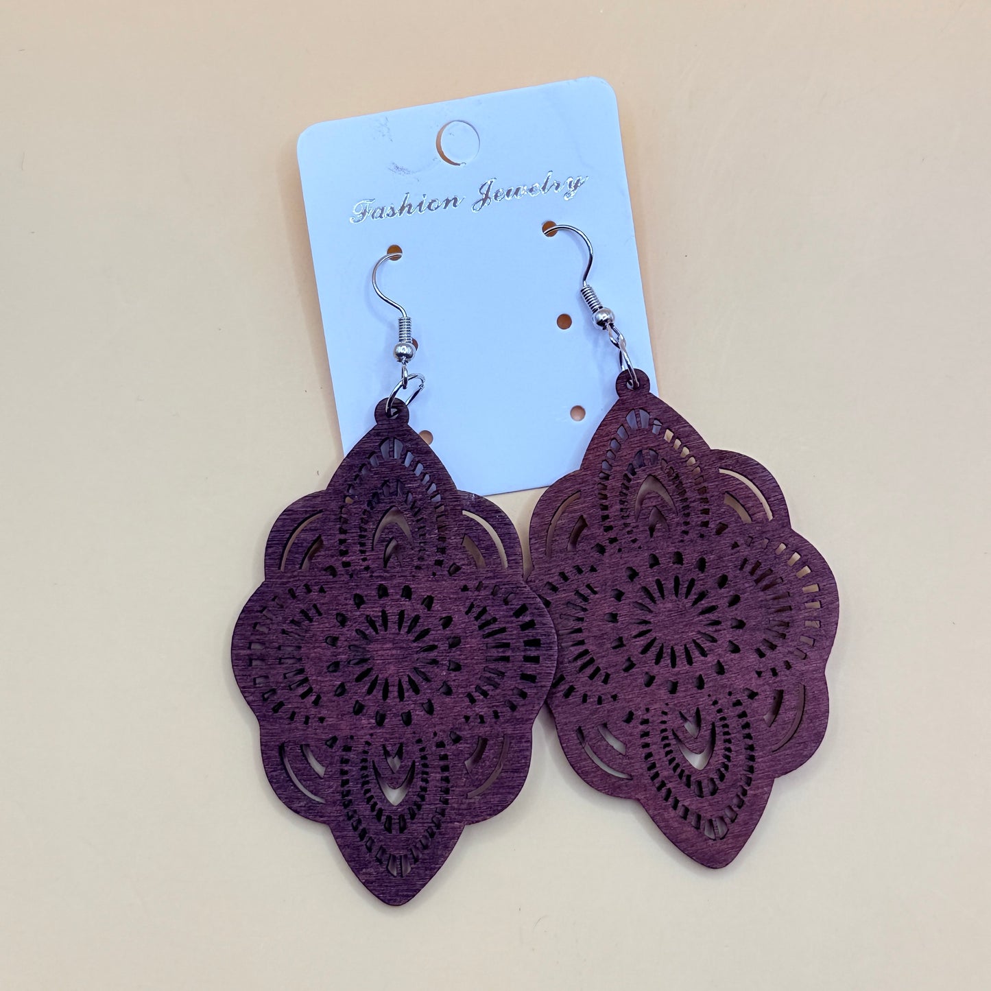 Ornate Floral Wooden Statement Earrings