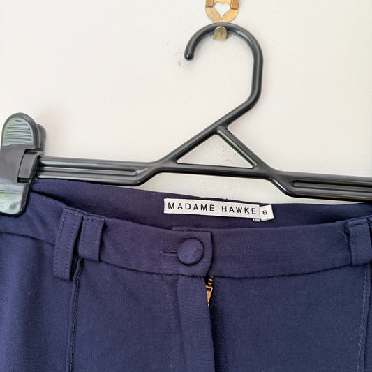 Madame Hawke (NZ Made) Size 6 Navy Blue Slim-Leg Trousers