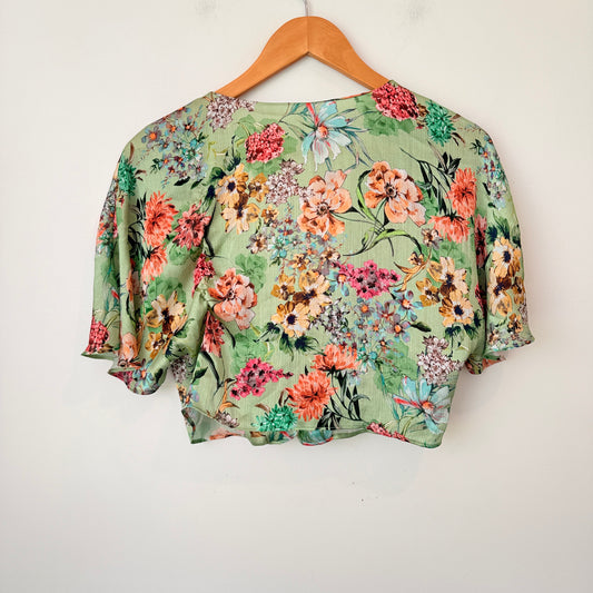 Zara TRF Size S Floral Print V-Neck Cropped Blouse