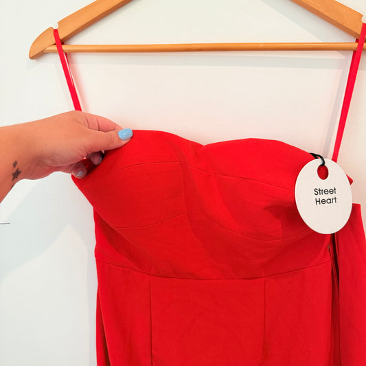 Street Heart Red Strap Midi Dress Side Split Size 8