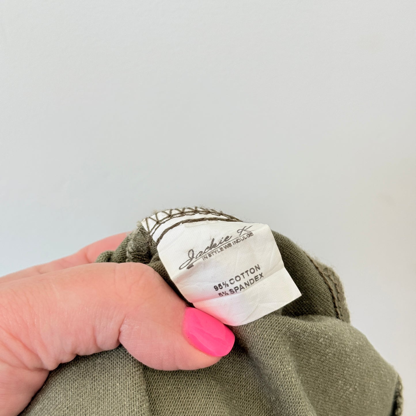 Jackie K Size 28 Olive Green Overall Dress Adjustable Straps Front Buttons