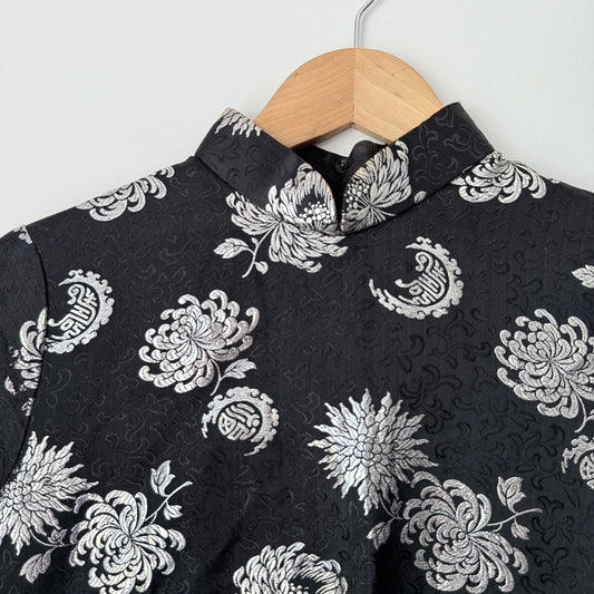 Unknown Brand Size U/Arm 39cm Black Silver Floral Brocade Cheongsam Dress