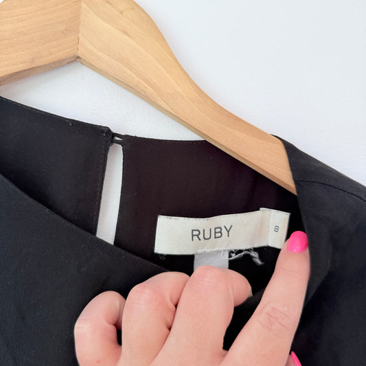 Ruby Size 8 Black Long Sleeve Mini Dress Drop Waist Ruffled Hem