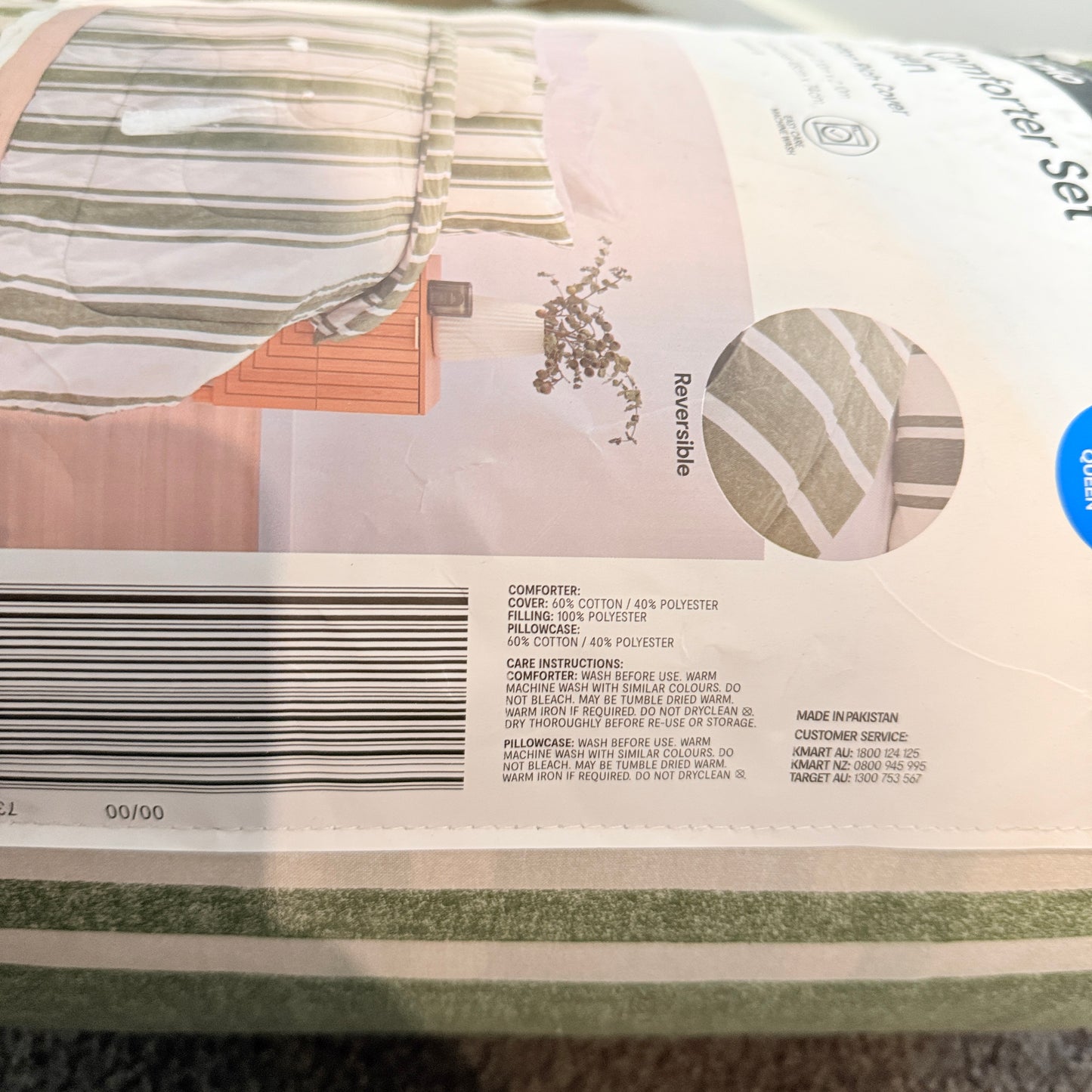 Anko Eden Queen Comforter Set Green Stripe – Cotton Rich