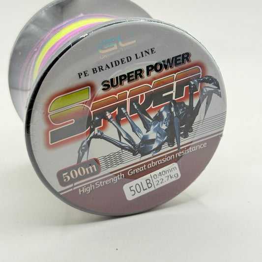 GL Super Power Spider PE Braided Fishing Line 500m – 50LB Multi-Colour