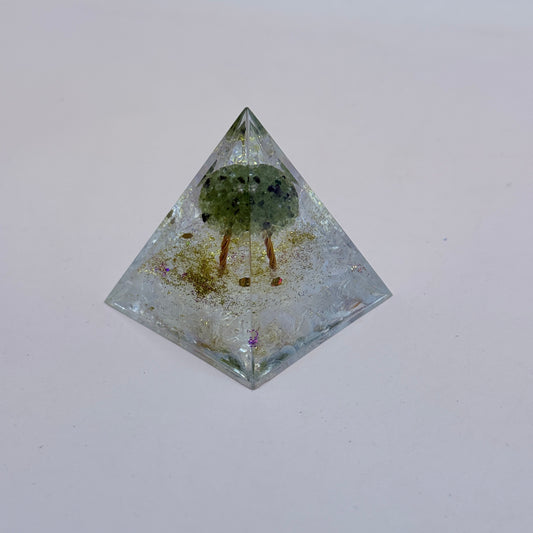 Clear Resin Pyramid Tree Ornament with Gold Glitter Detail