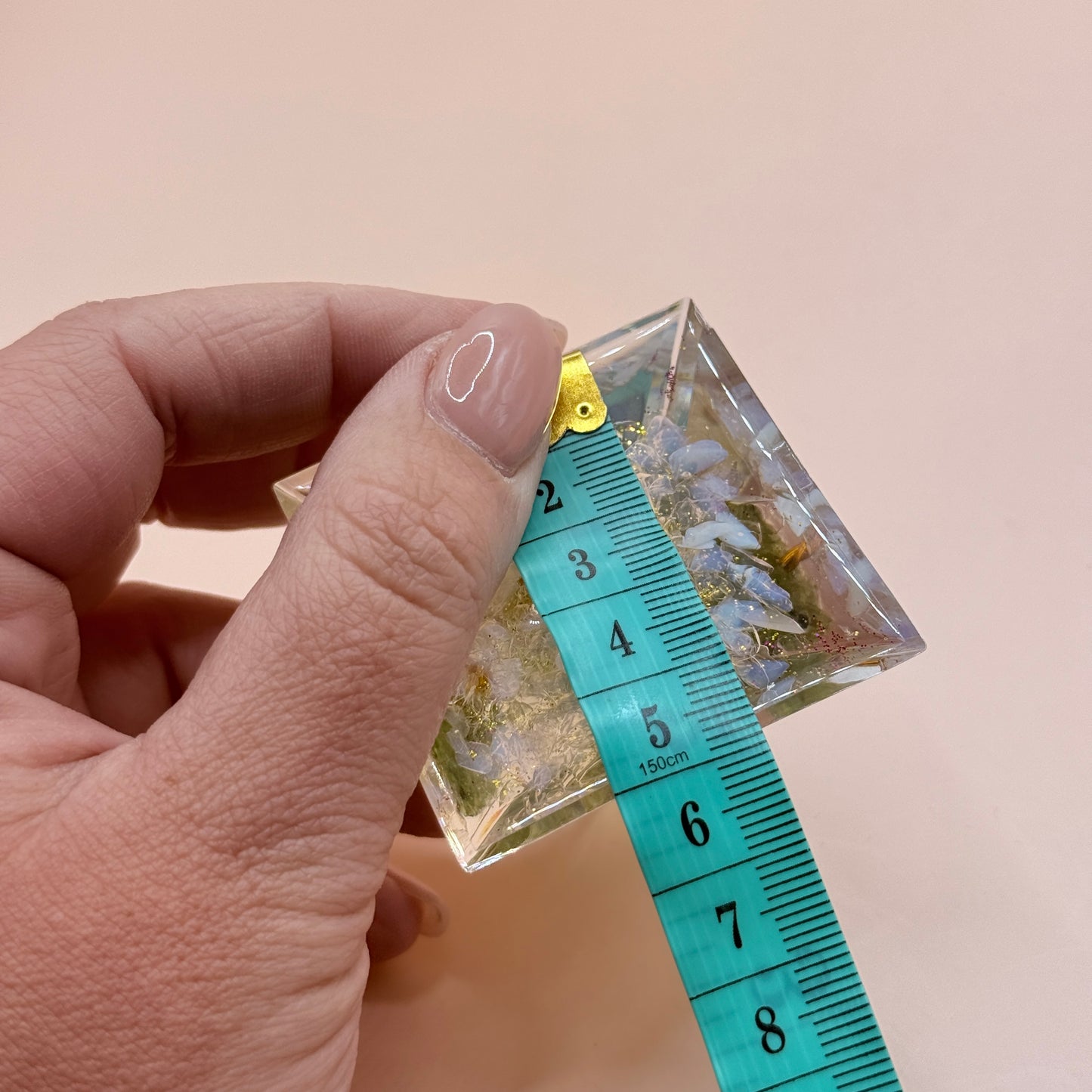 Clear Resin Pyramid Tree Ornament with Gold Glitter Detail
