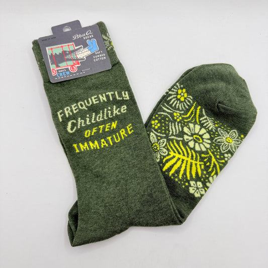 Blue Q “Frequently Childlike, Often Immature” Men’s Crew Socks Men’s 7–12
