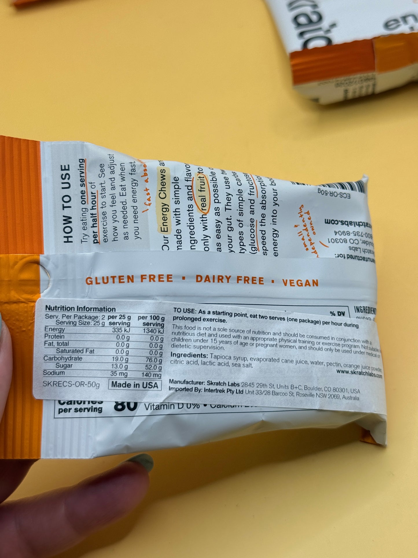 Skratch Labs Orange Energy Chews Sport Fuel 50g 5 Pack