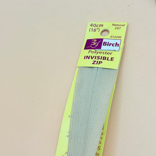 Birch Polyester Invisible Zip 40cm Natural Sewing Zipper