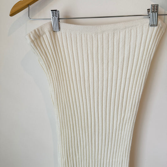 Brand Unknown White Ribbed-Knit Dress – Underarm 37cm