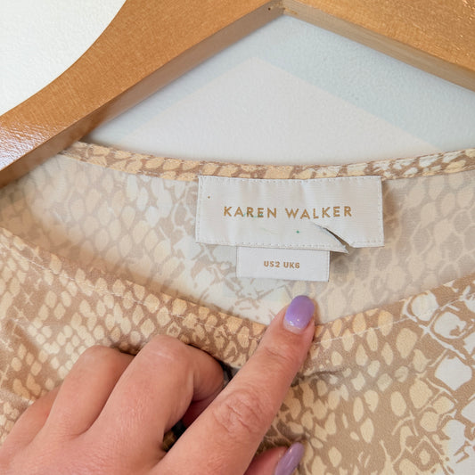 Karen Walker Size 6 Snakeskin Print 100% Silk Top