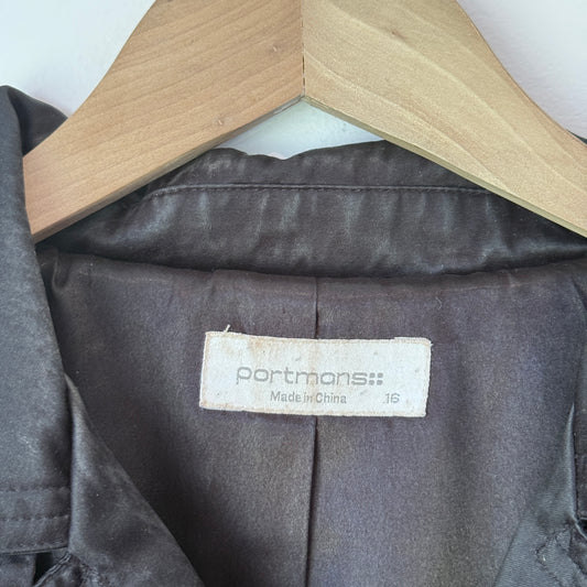 Portmans Size S Black Double-Breasted Trench Coat