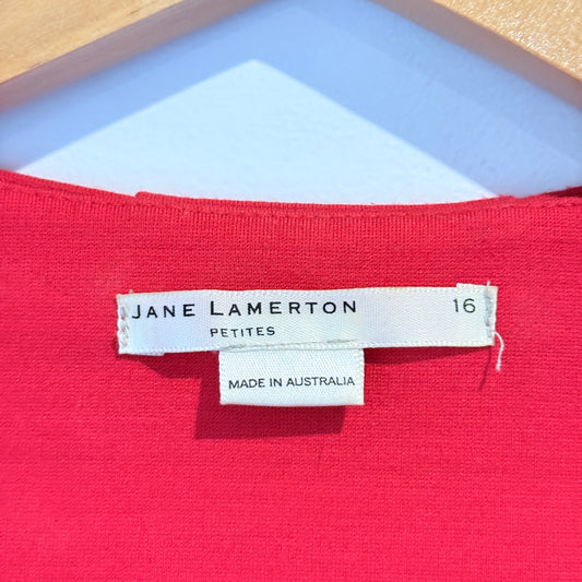 Jane Lamerton Size 16 Red Cap Sleeve Square Neck Dress