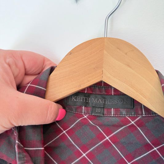 Keith Matheson Size 10 Black & Red Long-Sleeve Button-Down Blouse