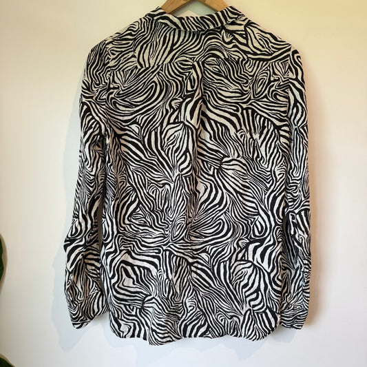 Zara Woman Black and White Zebra Print Shirt Size M