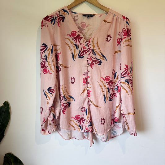 Oliver Black Floral Long-Sleeve Blouse - Size 14