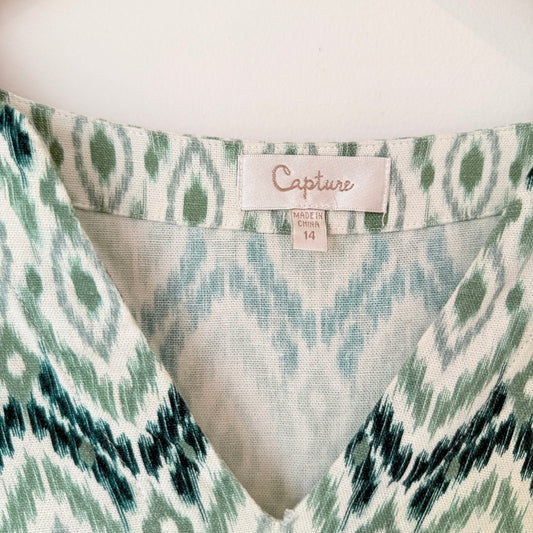 Capture V-Neck Mid-Length linen Blend Dress Size 14