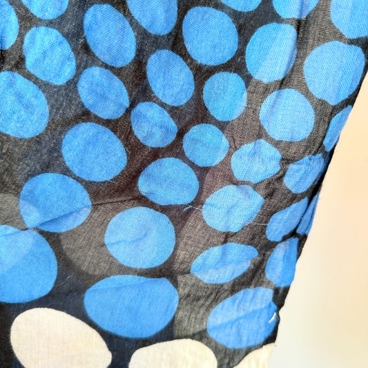 Polka-Dot Scarf/Shawl – Blue, White & Black with Fringe