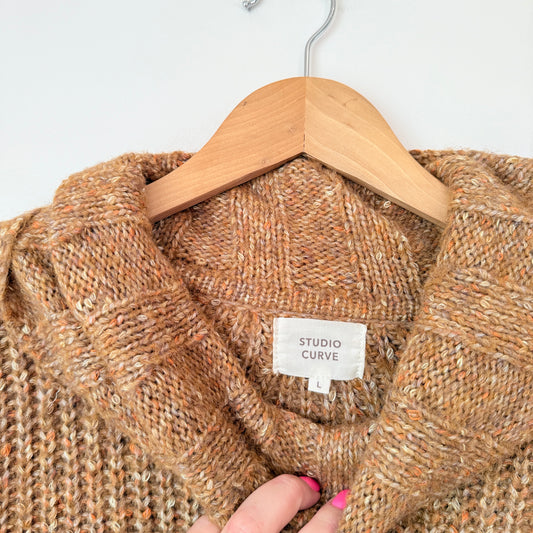 Studio Curve Cowl Neck Speckled Knit Sweater Size L